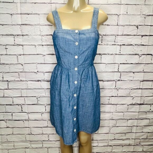J. Crew Women's Blue Chambray Button Front Sleeveless Mini Dress Size 2 - Picture 1 of 9